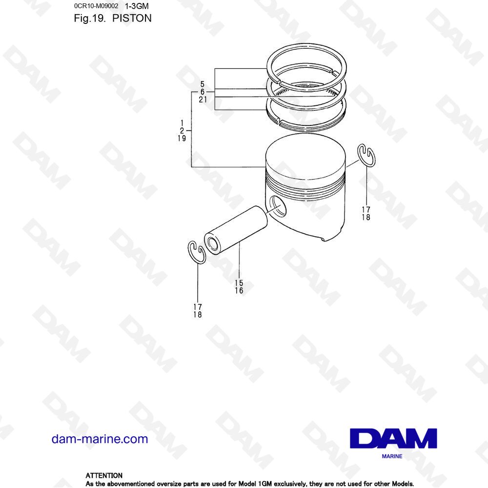 Parts and exploded views for Yanmar 3GMF engine